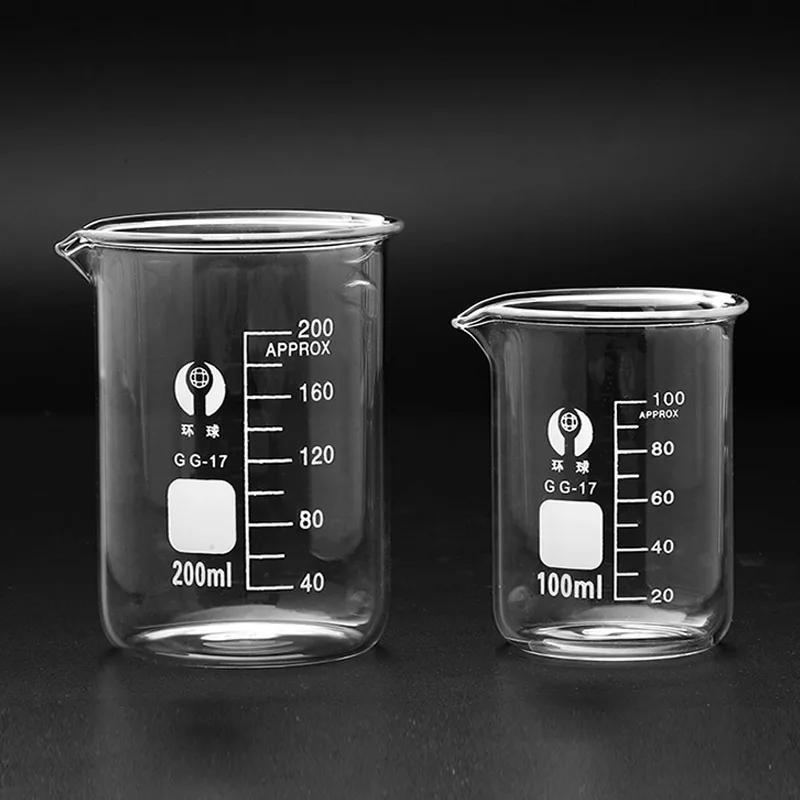 1 Set Borosilicate Glass Low Form Beaker Chemistry Lab Heavy Wall Heat-resist Scaled Measuring Cup