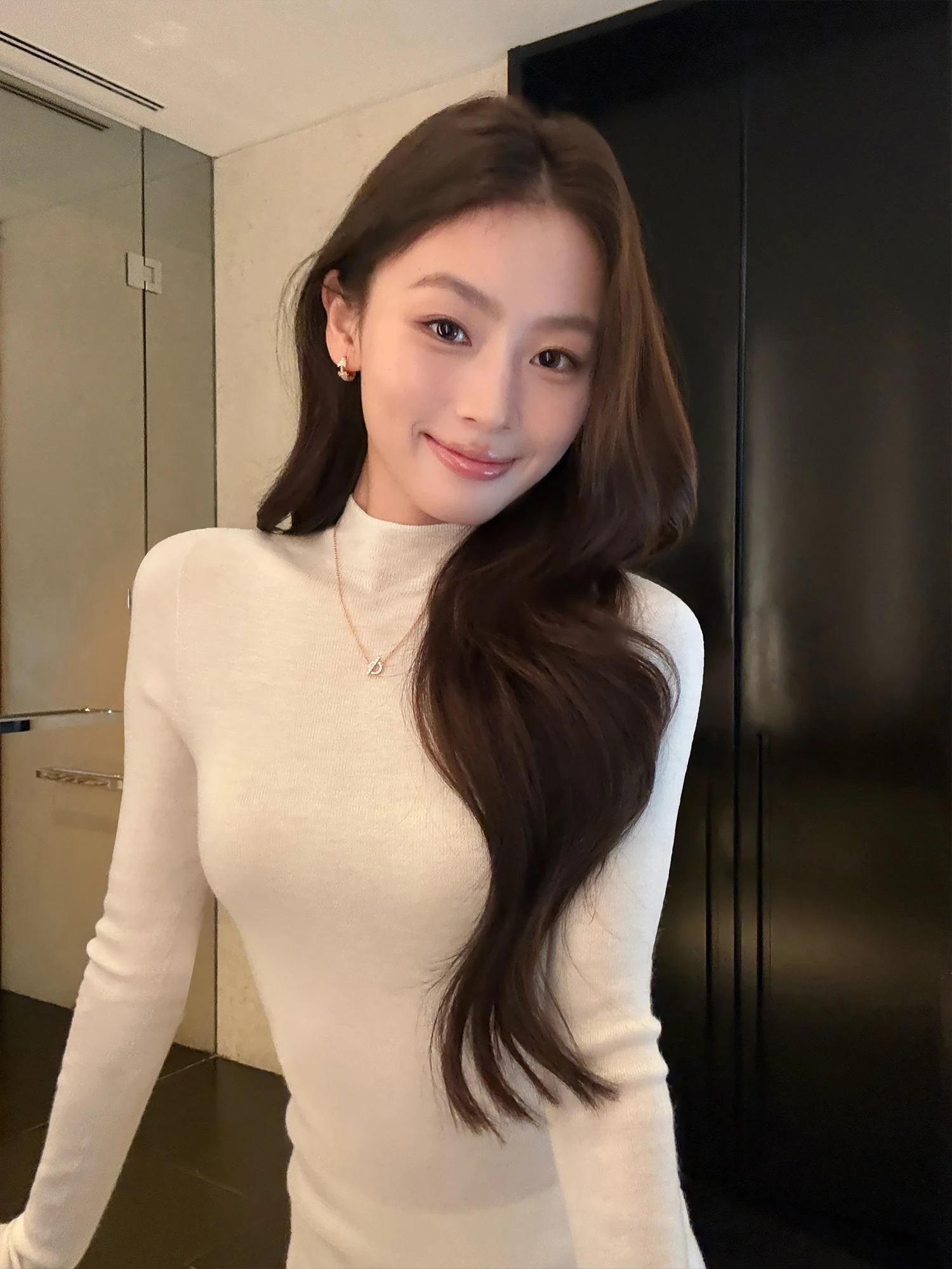 Pusumede Yangzi Wool Women's Knitted Base Shirt Half High Collar Seamless One-Piece Long Sleeve Daily Wear Simple Style