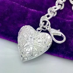 New fine 925 Sterling Silver heart Photo frame Bracelets for Women Fashion Wedding Party Christmas Gifts high quality Jewelry