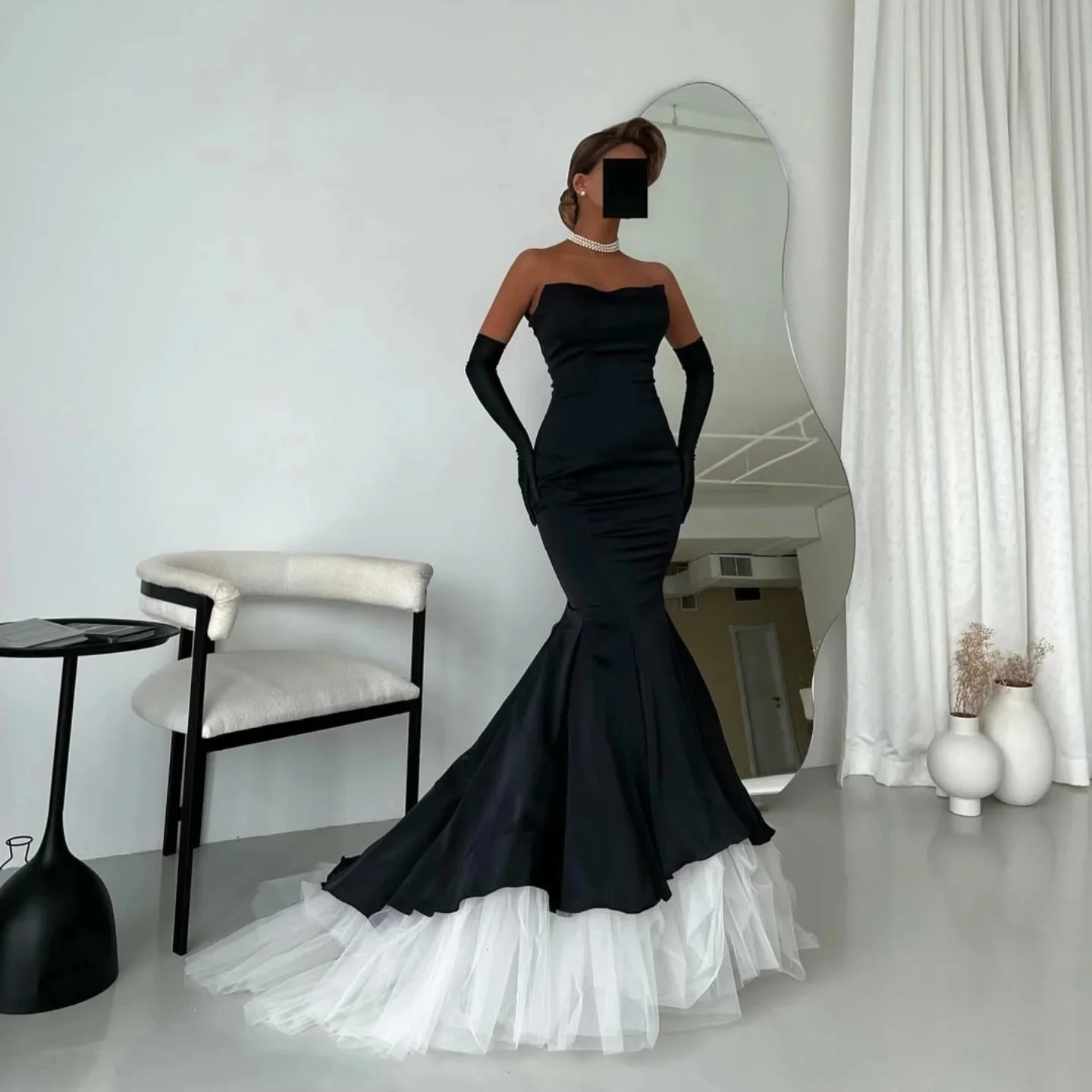 

Simple Mermaid Evening Dress for Women Black Stain Vestidos de Fiesta for Dubai Arabic Customized Elegant Women Prom Dress