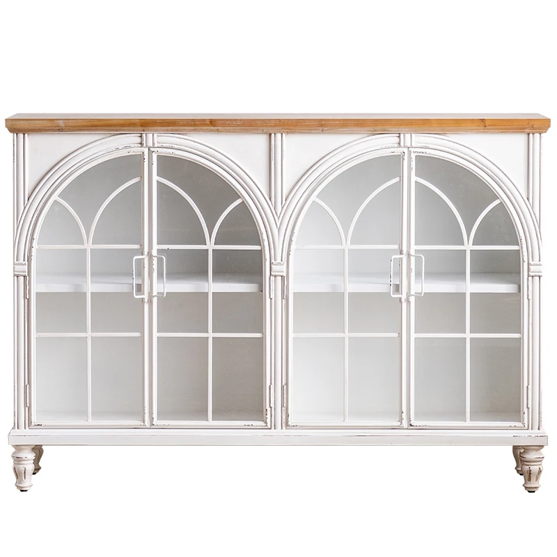 

Dining side cabinet retro white solid wood display cabinet household living room homestay door entrance cabinet