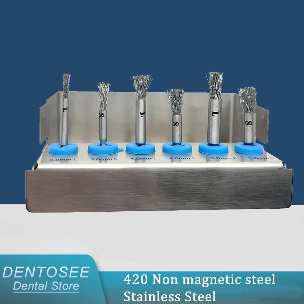 

6pcs Dental Implant Cleaning Brush Kit Peri-Implantitis Threads Tool 420 Stainless Steel Non-Magnetic