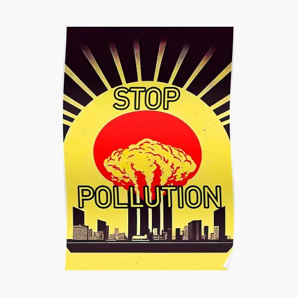 Stop Pollution Retro Yellow Poster  Poster Vintage Decoration Mural Painting Funny Art Print Decor Wall Room Picture No Frame