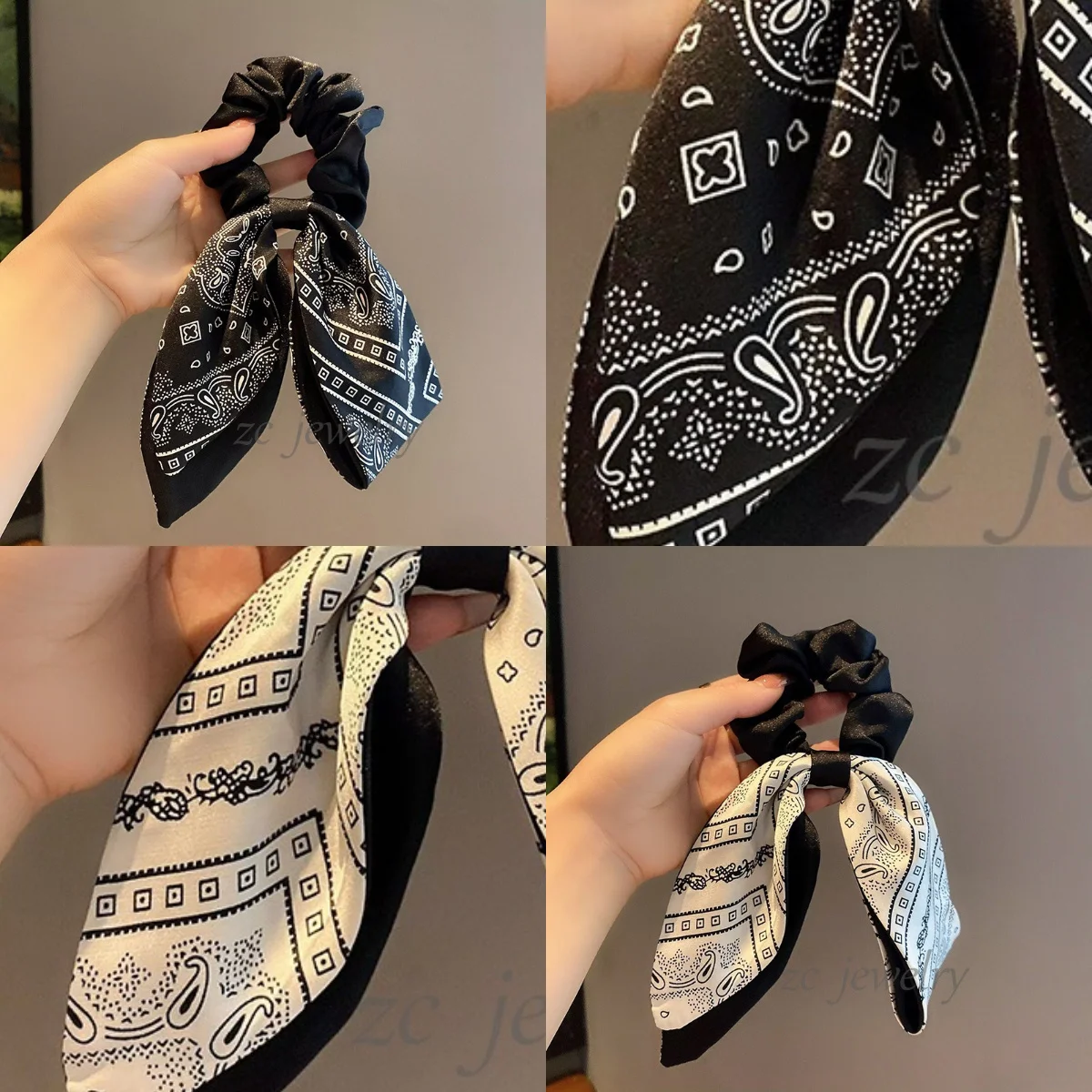 

1pc Cashew Flower Pattern Print Headrope Ribbon Large Intestine Headband Daily Use Bow Ribbon Elegance Bohemian Style Hair Hoop