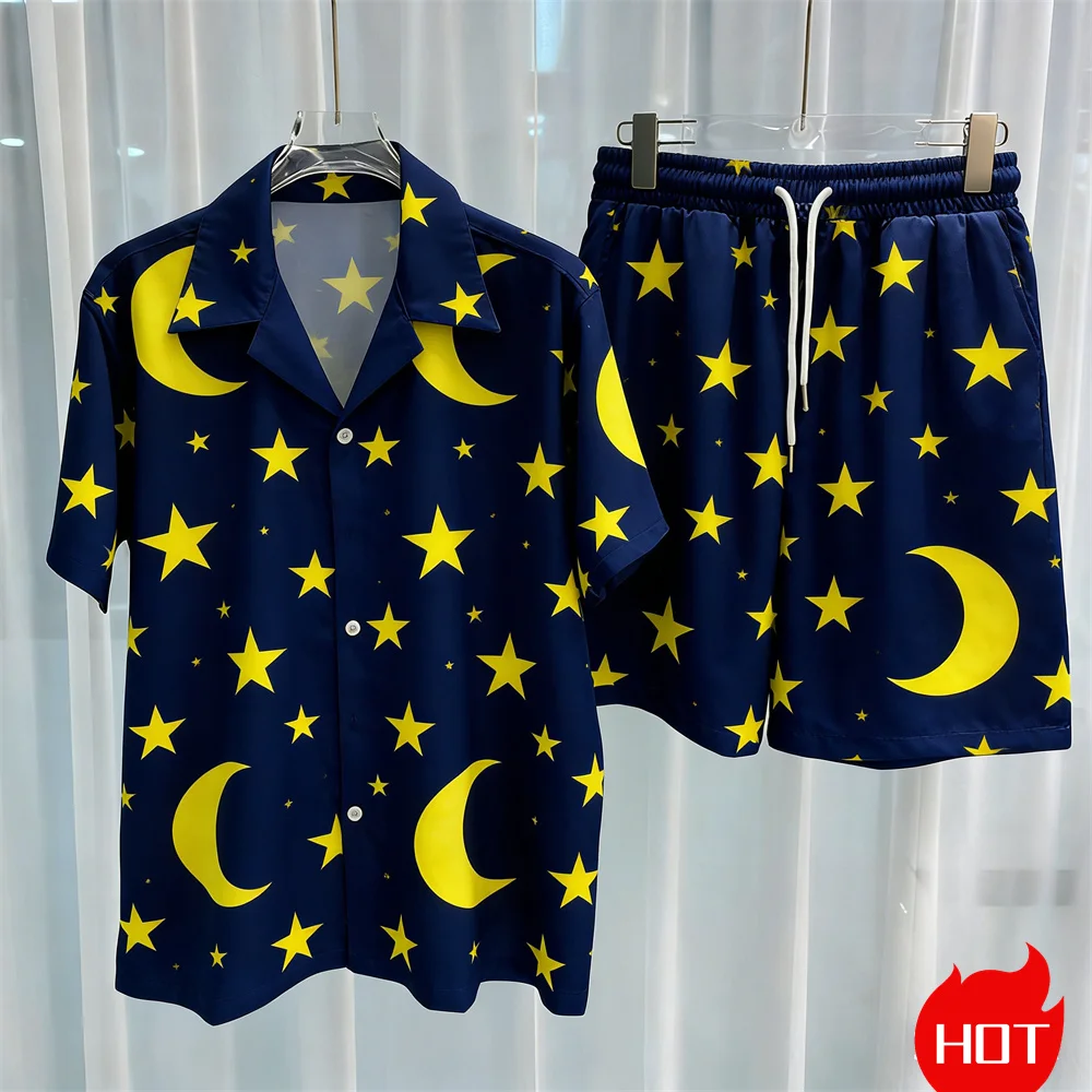 Digital printed men's set fashion two-piece shorts set high-quality summer short sleeved shirt Unisex y2k shirt set home pajamas view 6