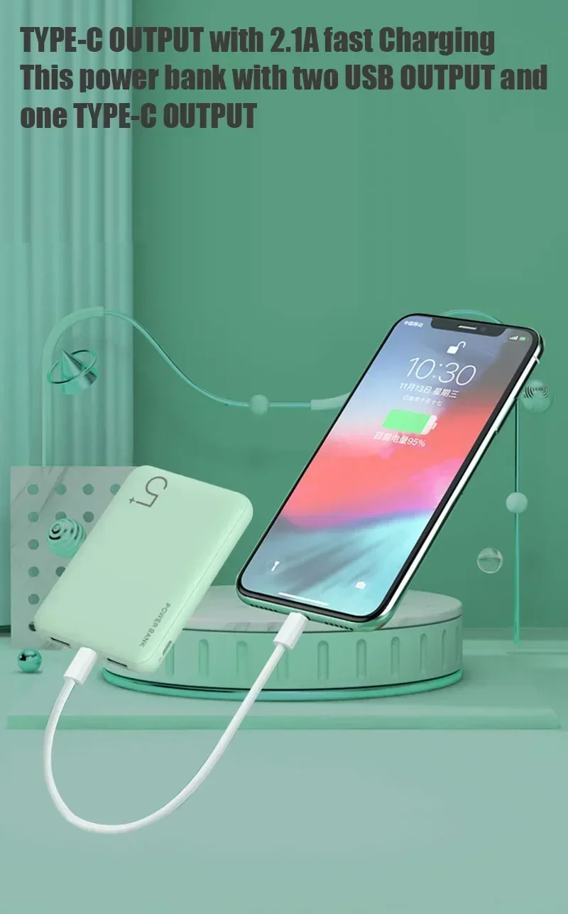 5000mAh Portable Ultra-thin Power Bank with Double USB TYPE C OUTPUT Fast Charging Poverbank for IPhone 14 13 12 8 Xiaomi Huawei - view 3