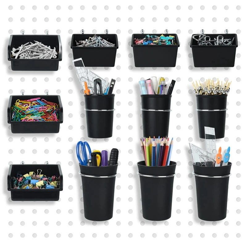 Peg Board Bins Peg Board Cups With Hooks & Loop 12Pack,Peg Board Organizer Accessories, Peg Board Tools Organizer