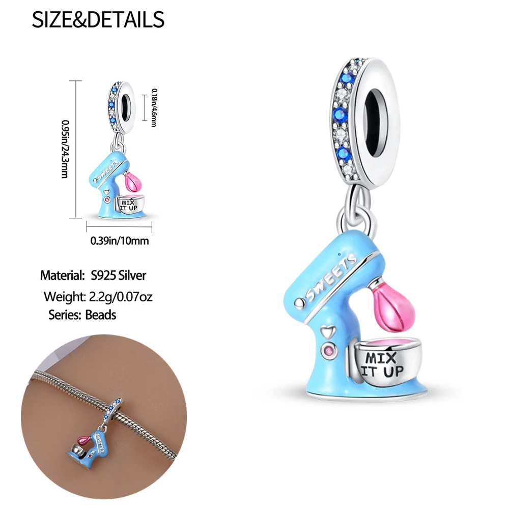 

Голубой женский серебряный милый миловидный блендер, подвеска-Шарм для браслета Pandora, семейная фотография, подарочные украшения