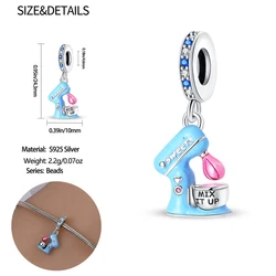 Blue 925 Sterling Silver Cute Sweetheart Blender Dangle Charm Fit Brand Bracelet Family Party Gift Jewelry