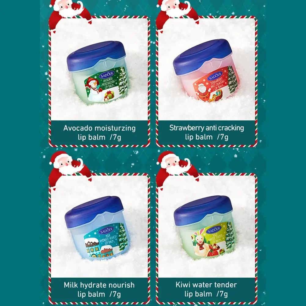 [SADPER] صندوق هدايا عيد الميلاد بلسم الشفاه مرطب متين، هدية عيد الميلاد النسائية المغذية أحمر الشفاه 4 قطع/صندوق مجموعة مكياج الشفاه