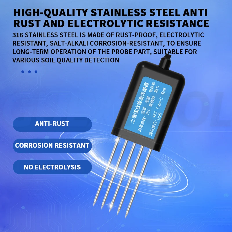 Portable Data Storage USB Type-C Soil Sensor 8in1 Sensor With App Comprehensive Sensor with Type-C Port Agricultural tester