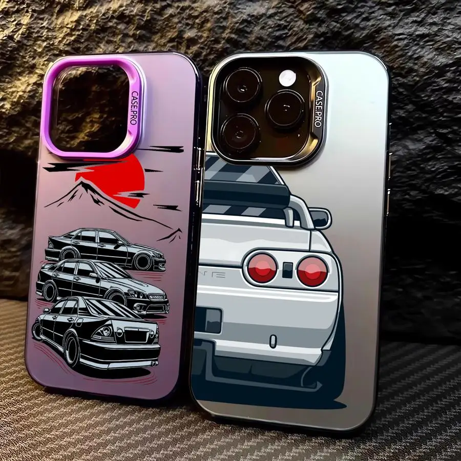 

JDM Drift Car Cover Phone Case for iPhone 16 Pro 15 Pro Max 14 13 12 11 XS 14 Pro Max 16 Plus 14Pro 12Pro IMD Soft Shell