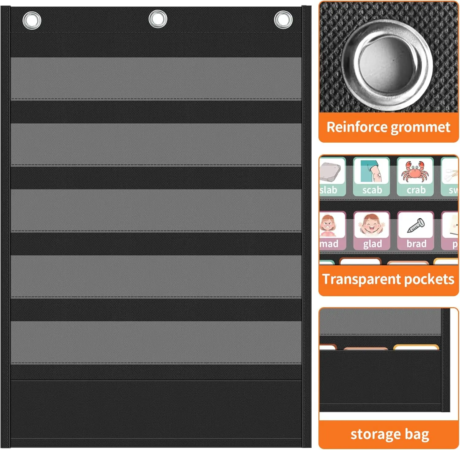 Standard Pocket Chart Clear 5 Pockets Word Chart with 1 Extra Storage Pocket for Classroom Home Office Use Kids Chore Chart