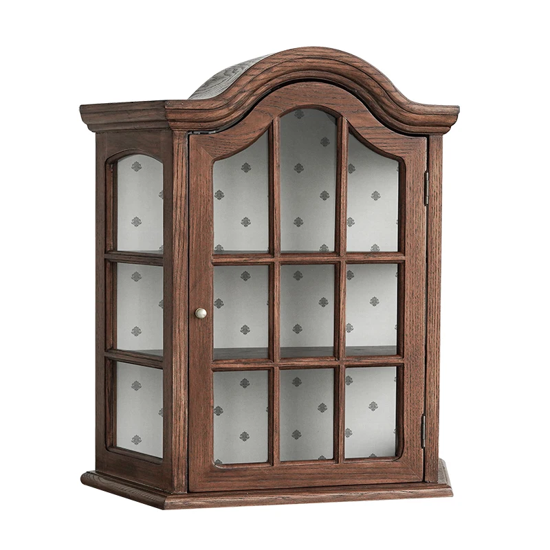 

French Retro Solid Wood Display Wall Storage Cabinet Small Apartment Medieval Wall-mounted Storage Cabinet Closet Organizer