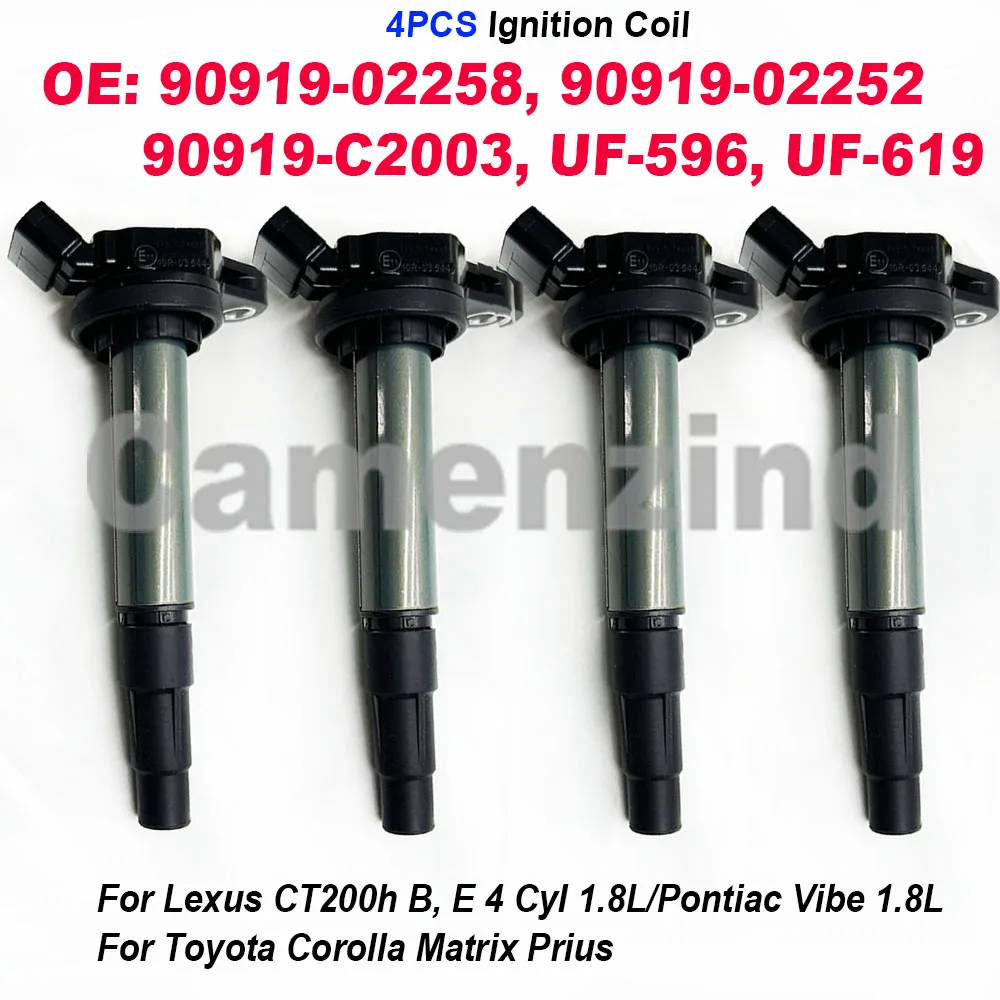 

4PCS Ignition Coil 90919-02258 90919-02252 UF-596 C1714 UF-619 For Toyota Lexus Scion 1.8L L4 Corolla Matrix High Quality