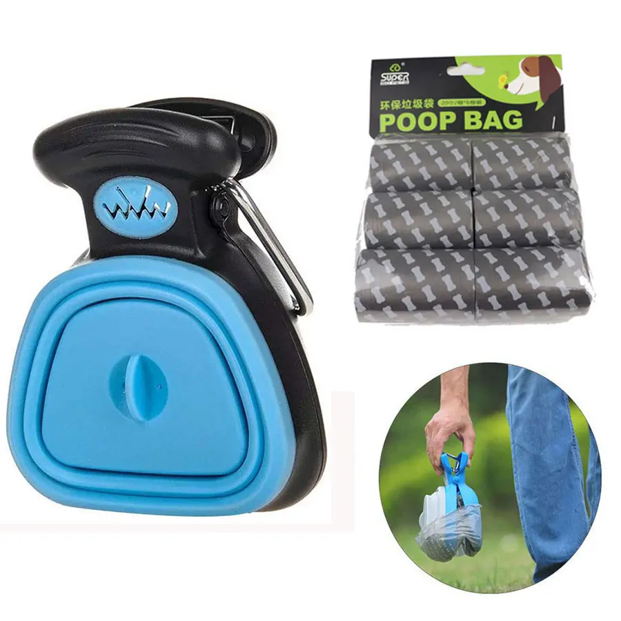 Dog Pet Travel Foldable Pooper Scooper With 1 Roll Decomposable bags Poop Scoop Clean Pick Up Excreta Cleaner