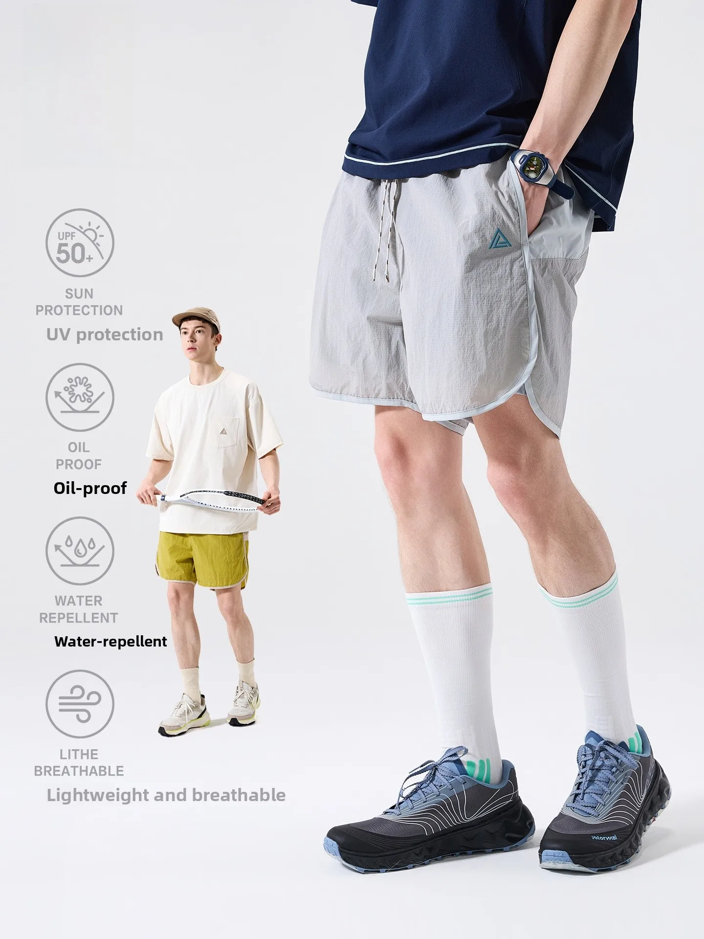 LAZY DAY Men's Outdoor Water-Resistant Five-Quarter Length Shorts Breathable Hiking Sports Shorts Summer Anti-Ultraviolet