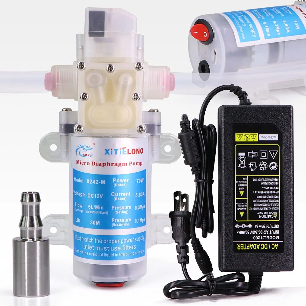 

70W Food Grade Diaphragm Water Pump Silicone Tube Kit 110-240V Power Supply Hygienic Self-priming Pump w/ Switch for Beer Juice