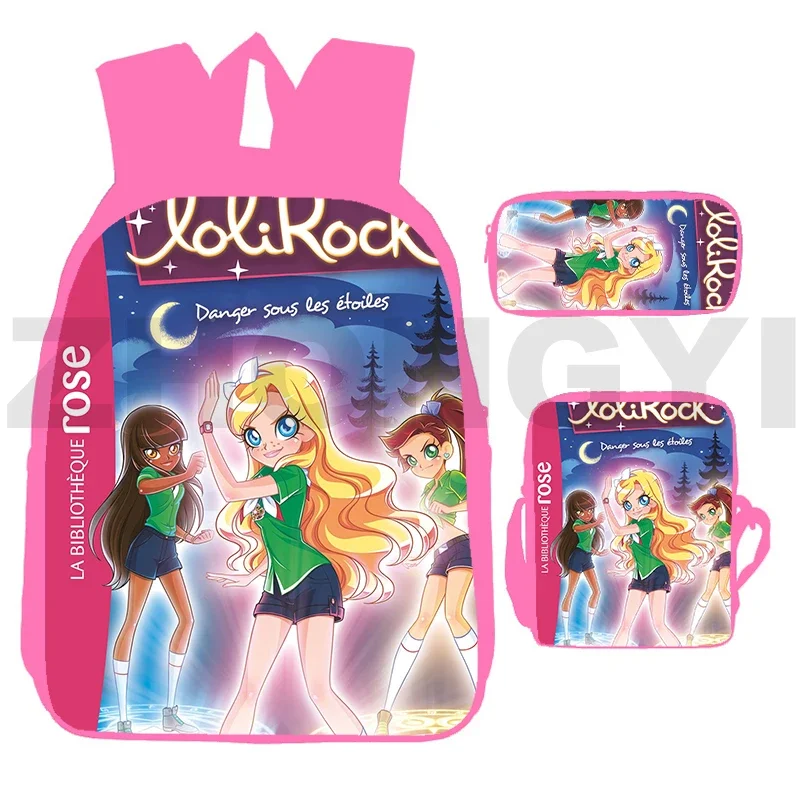 New 3D Anime LoliRock Backpacks 3 Pcs/ Set Back Pack for School Teenagers Girls Cartoon Travel Bag for Women 12/16 Inch Bagpack