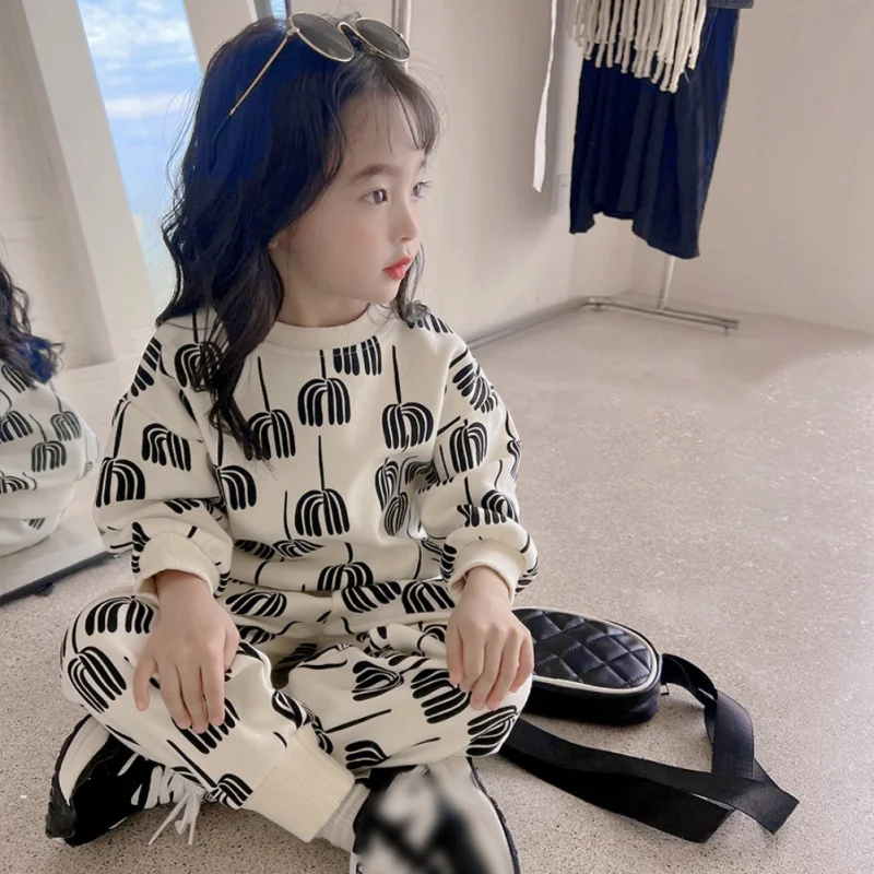 2Pcs Spring Autumn Baby Tracksuits Suits Fashion Full Printting Long Sleeved Children's Clothes Sweatshirt + Sweatpants Sets