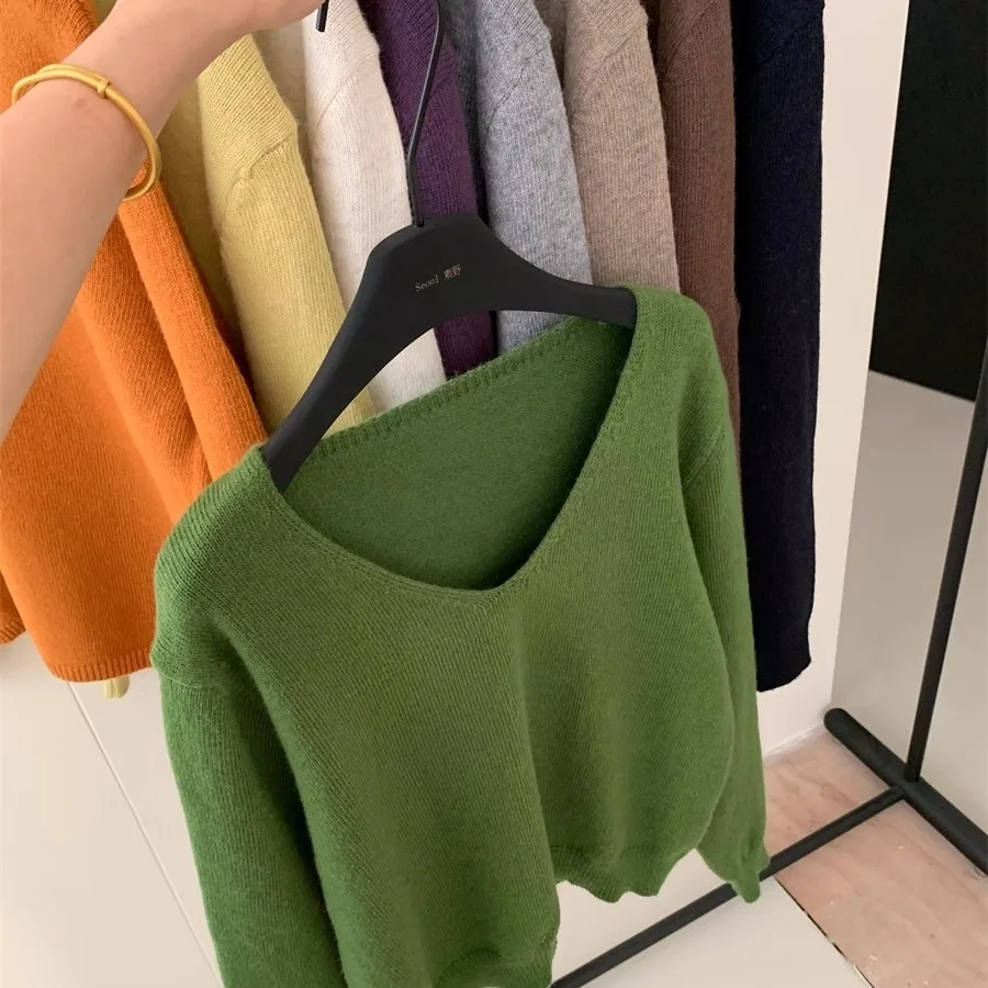 فضفاض سترة V-Ne الكورية Sle ملابس داخلية نسائية عادية محبوك للخريف مريحة التخسيس كسول Sle