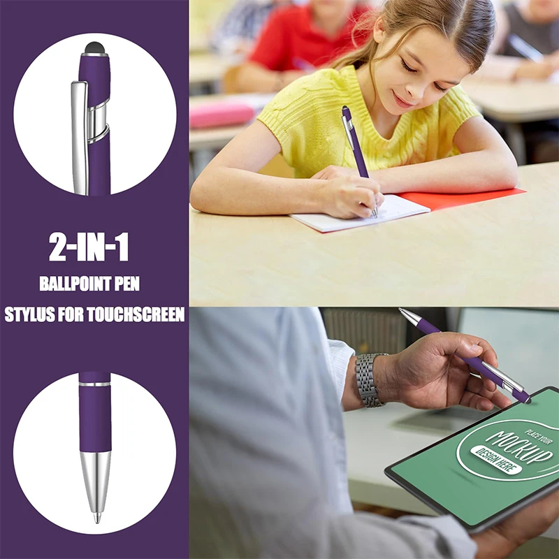 قلم حبر جاف ناعم يعمل باللمس بالمطاط مع طرف قلم ، قلم معدني بحبر أسود ، قلم حبر واحد إلى