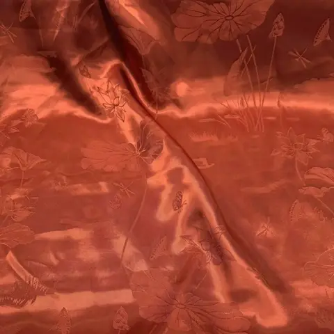 Brick Red Acetate Satin Jacquard Fabric Chinese Style Lotus Leaf Soft Skin Friendly Qipao Dress Spring Summer DIY Craft Material