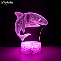 Nighdn Acrylic Shark LED Night Light 7 Color Changing Child Nightlight Touch USB Birthday Party Gift Bedside Lamp Room Decor