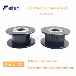 3D Printer Parts GT2 2GT Timing Pulley idler pulley Silver 20 Teeth AF Type Bore 3mm~6mm For width 6 /10mm Belt 2GT Black Idler，