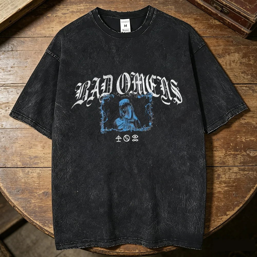 Bad Omens cotton Vintage Washed shirt men kawaii Pop Culture Pastel hip hop Breathable tshirt 80s harajuku 2000s Vintage