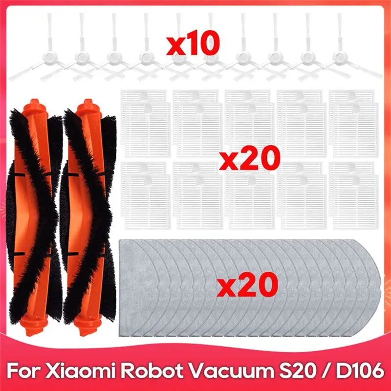 

BMBY-Accessories Kit For Robot Vacuum S20 / D106 Vacuum Spare Parts Roller Brush Side Brush Filter Mop Cloths