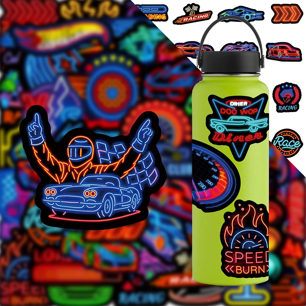 

10/30/50pcs Cool Racing Cartoon Stickers Neon Light Series Decals Kid Toy DIY Notebook Guitar Laptop Waterproof Graffiti Sticker