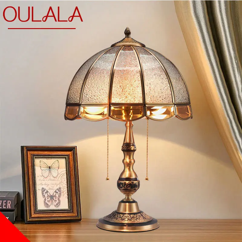 

OULALA Contemporary Brass Table Lamp LED Retro Creative Luxury Glass Copper Desk Light For Home Living Room Study Bedroom