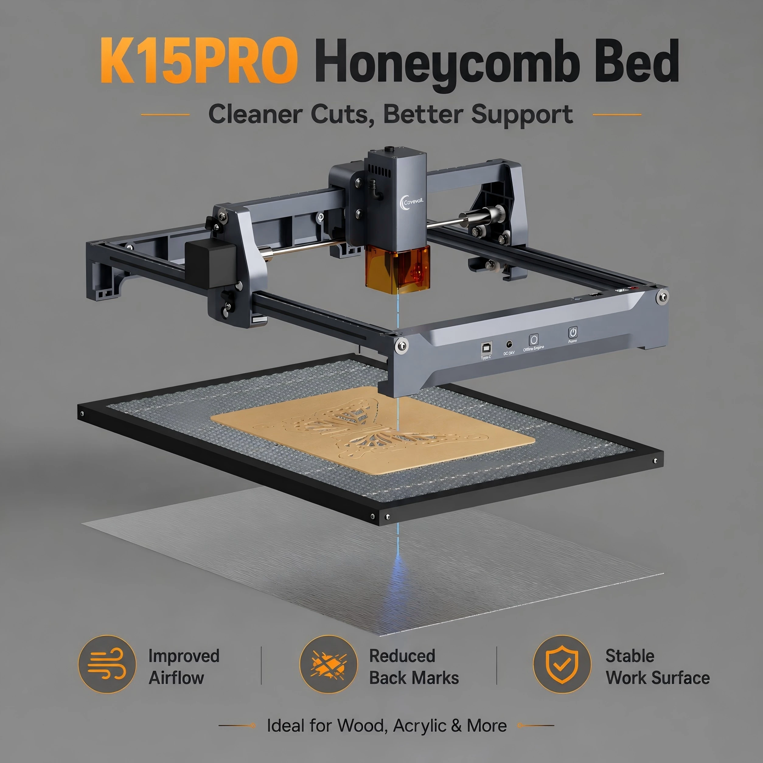 Carverall K15 Pro Lasergravurmaschine 7W 12W mit Luftunterstützung Wabenrotor 1W 1064nm IR WiFi USB App LightBurn Kompatibel – Detail 16