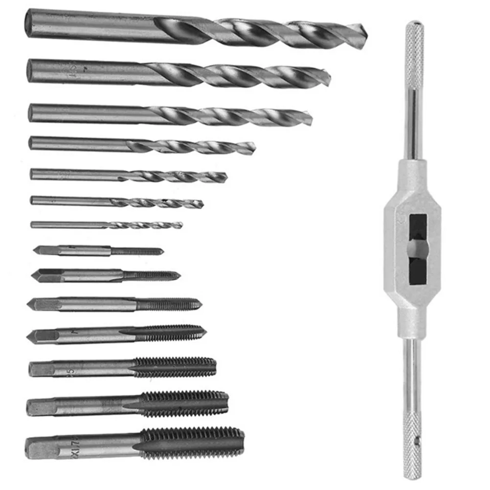 

15pcs Metric Tap Set M3- Alloy Steel Screw Tap Wrench Holder 7 Drill Bits For Diy Hand Tools Modeling Processing
