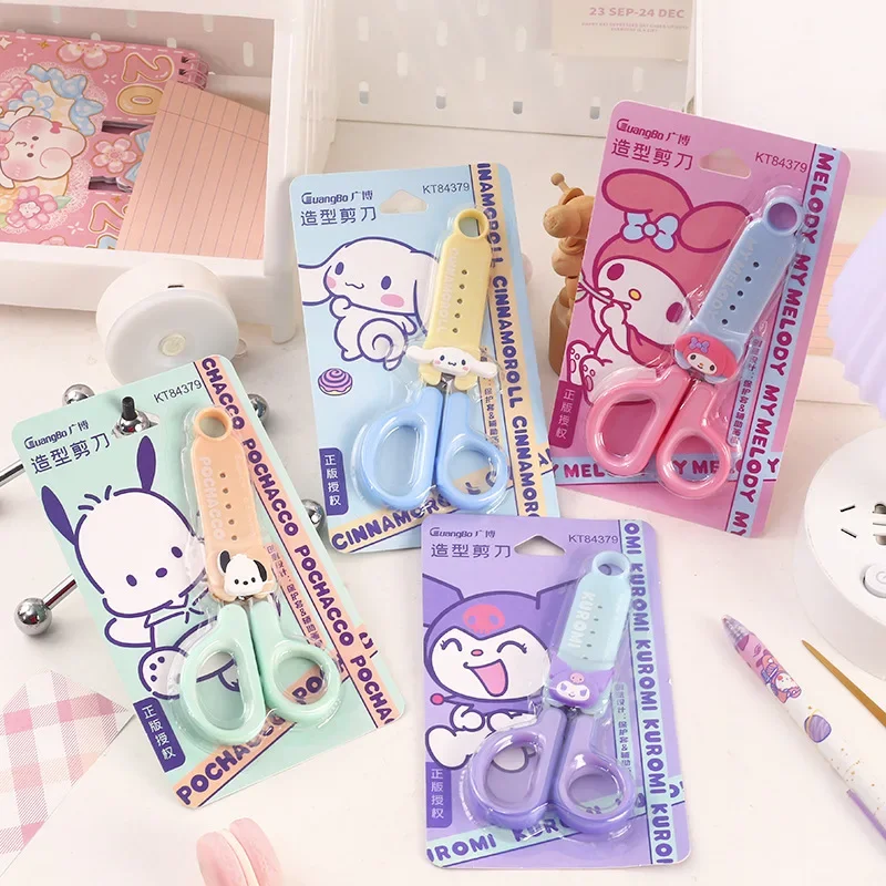 Tijeras Sanrio de 4-24 piezas para estudiantes, Kuromi Cinnamoroll My Melody, Pachacco, tijeras de seguridad de cabeza redonda para niños, papelería