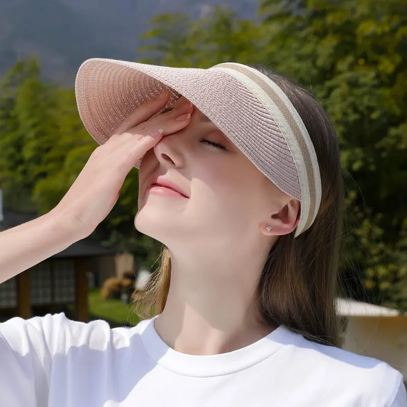 

Free Shipping New Summer Sun Hat Female Sun Protection Hiking Hat Korean Version of The Travel Beach Straw Hat Cycling Sun Hat