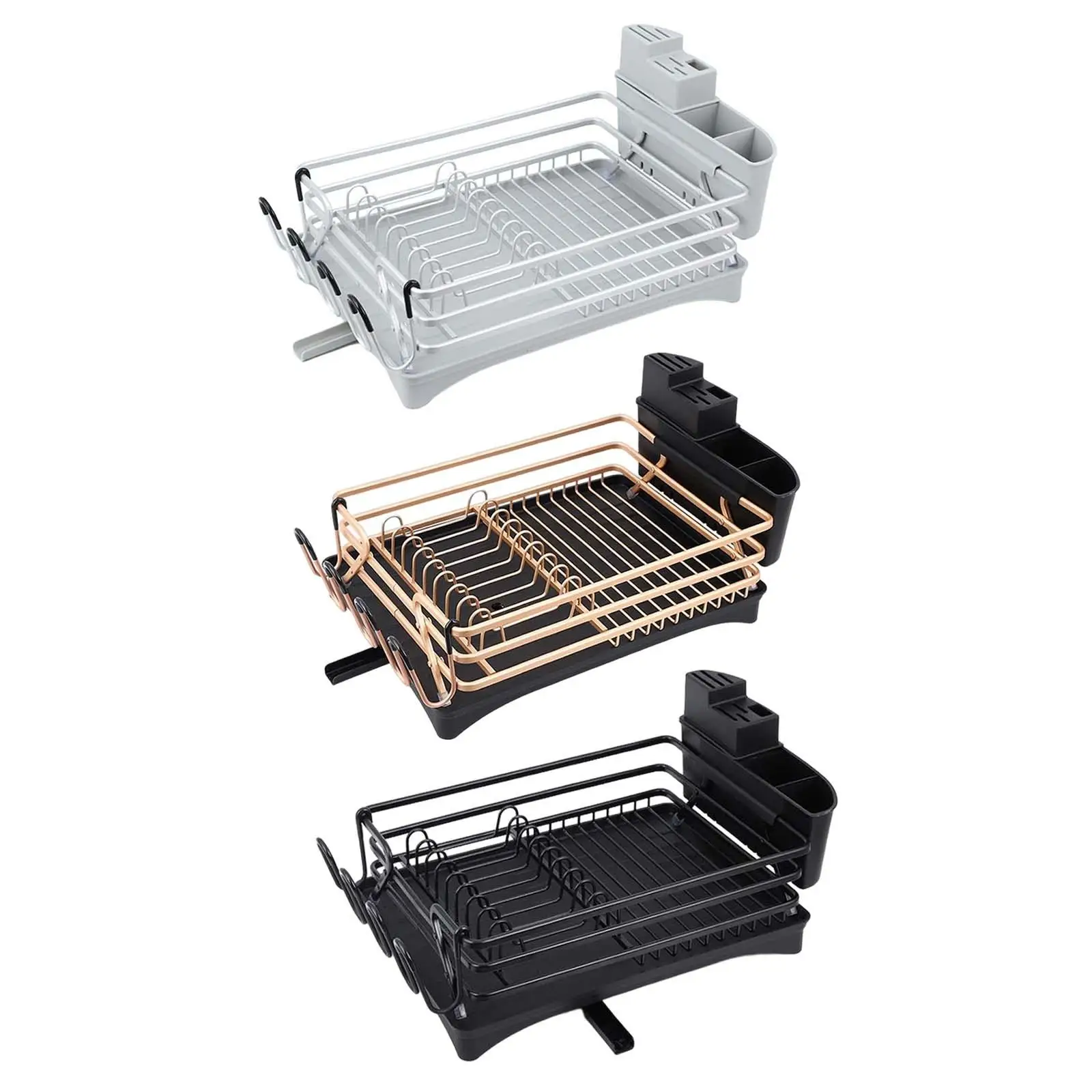 

Storage Shelf Kitchen Dish Rack Drainer Tray Rustproof Sink Removable Cutlery