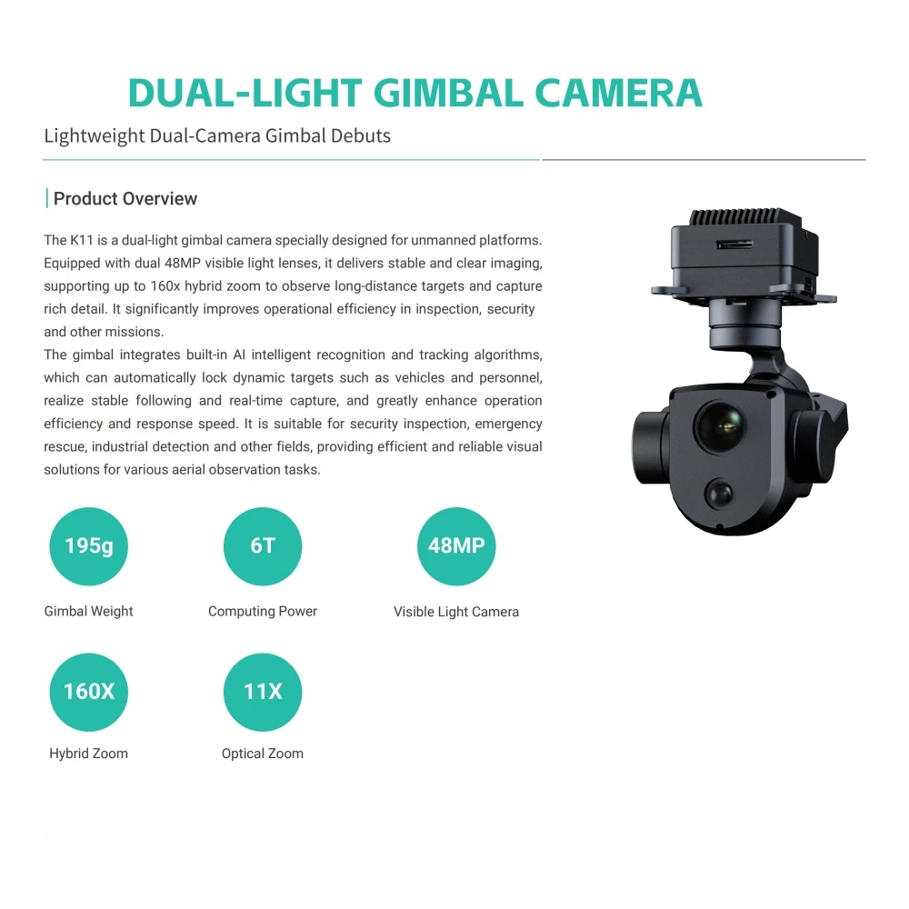 NCZOBOE Mini Dual Sensor Gimbal, 4K 48MP--Digital Zoom-Universal UltraHD Camera & Visible+Wide-Angle Lens 48MP