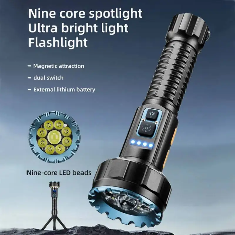 30W 1+8 LED Light Beam Flashlight USB Rechargeable Outdoor COB Camping Hiking Hunting Fishing Climbing Adventure High Power Torc