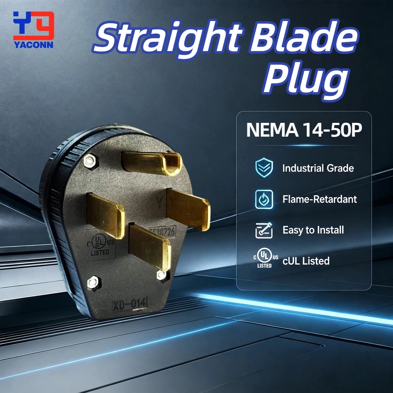 Nema 14-50P Plug America 50 Amp 125/250 Volt 3 Pole 4 Wire Heavy Duty Industrial Grade Male Connector for Dryer and Ranges