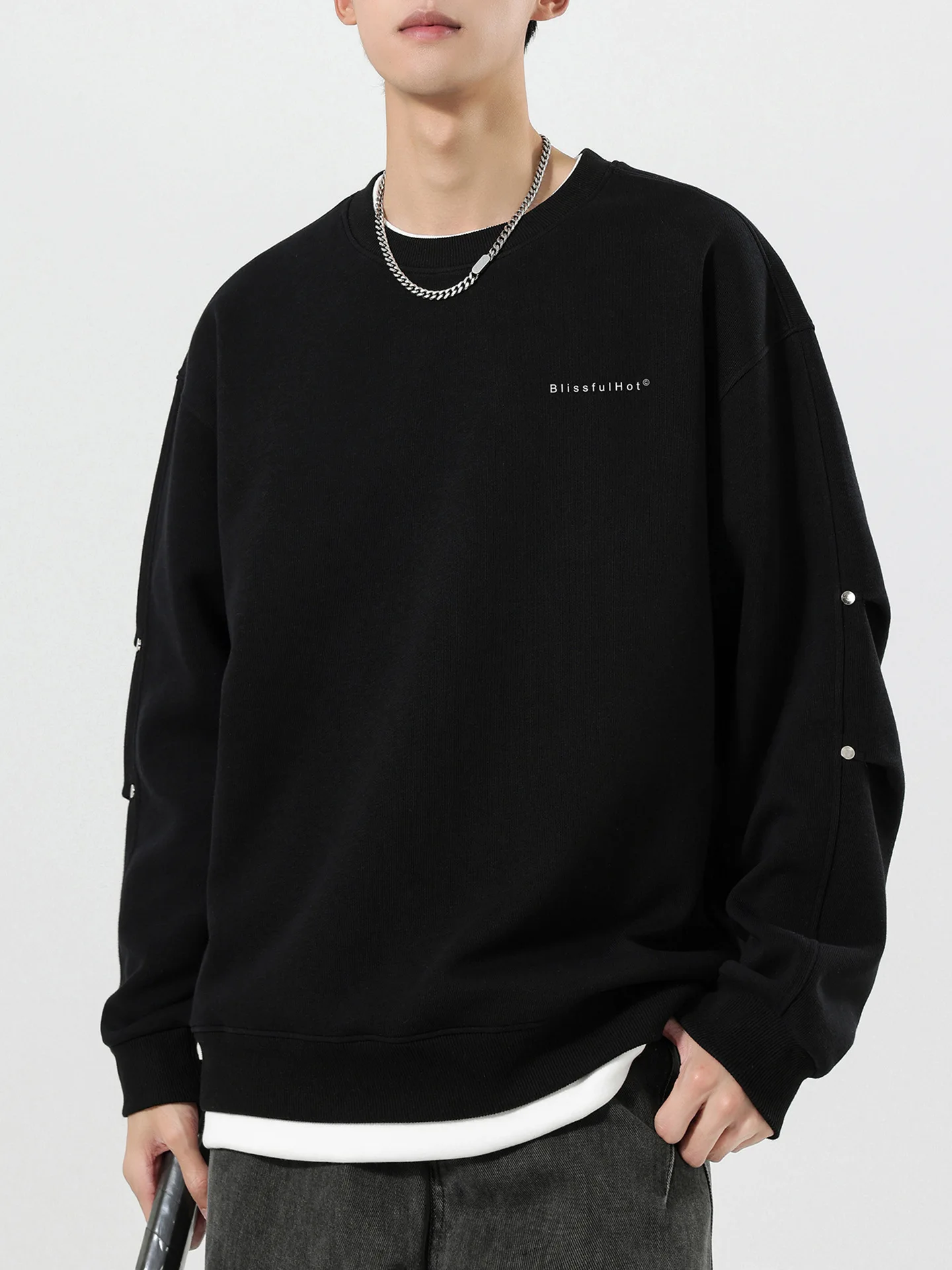 

Толстовка с двумя поддельными предметами для мужчин, осенне-зимняя новая стильная рубашка с заклепками и принтом букв, длина рукава, базовая рубашка