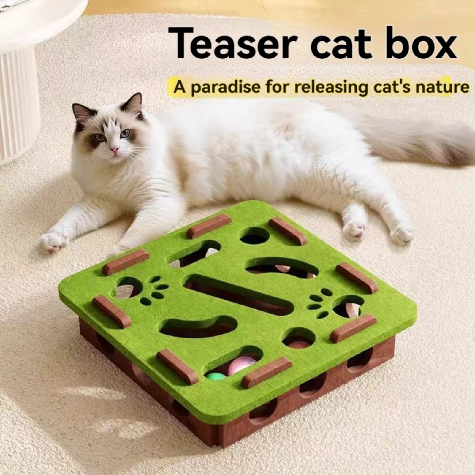 

Pet Cat Puzzle Maze Holes Toys Felt Box With Bell Ball Kitten Playing Toys Interactive Funny Combination Set Cat Supplies