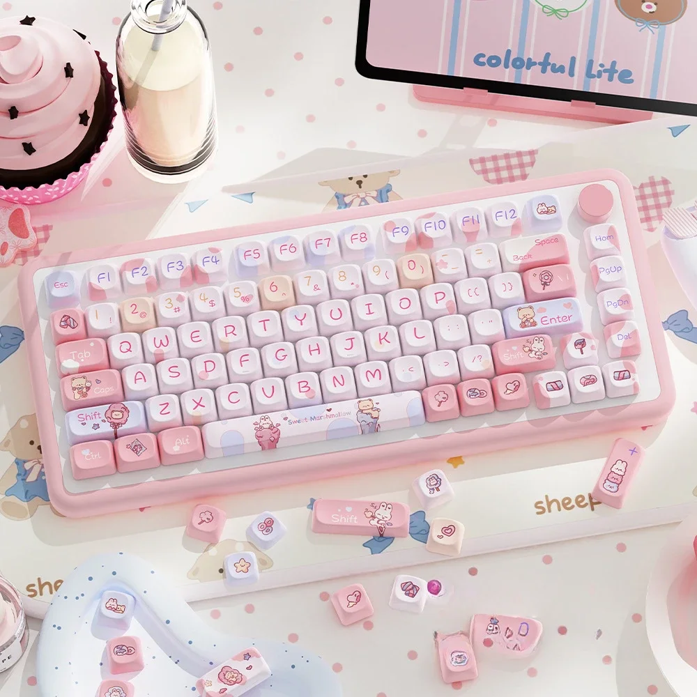 Cute Keyboard Keycaps Girls Pink Key Caps MOA Keycaps Replacement for Mechanical Keyboard Decor Office Home Work 112 120 Keycaps