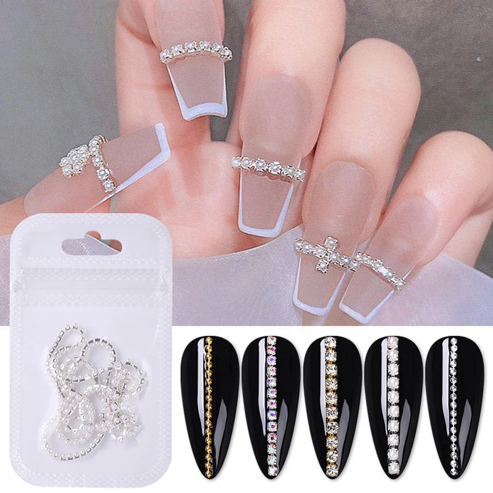 1pc Claw Nail Chain Rhinestones 3D Metal Steel Ball Stone Beads Long Chain Nail Decoration DIY Luxury Style Nail Accessories