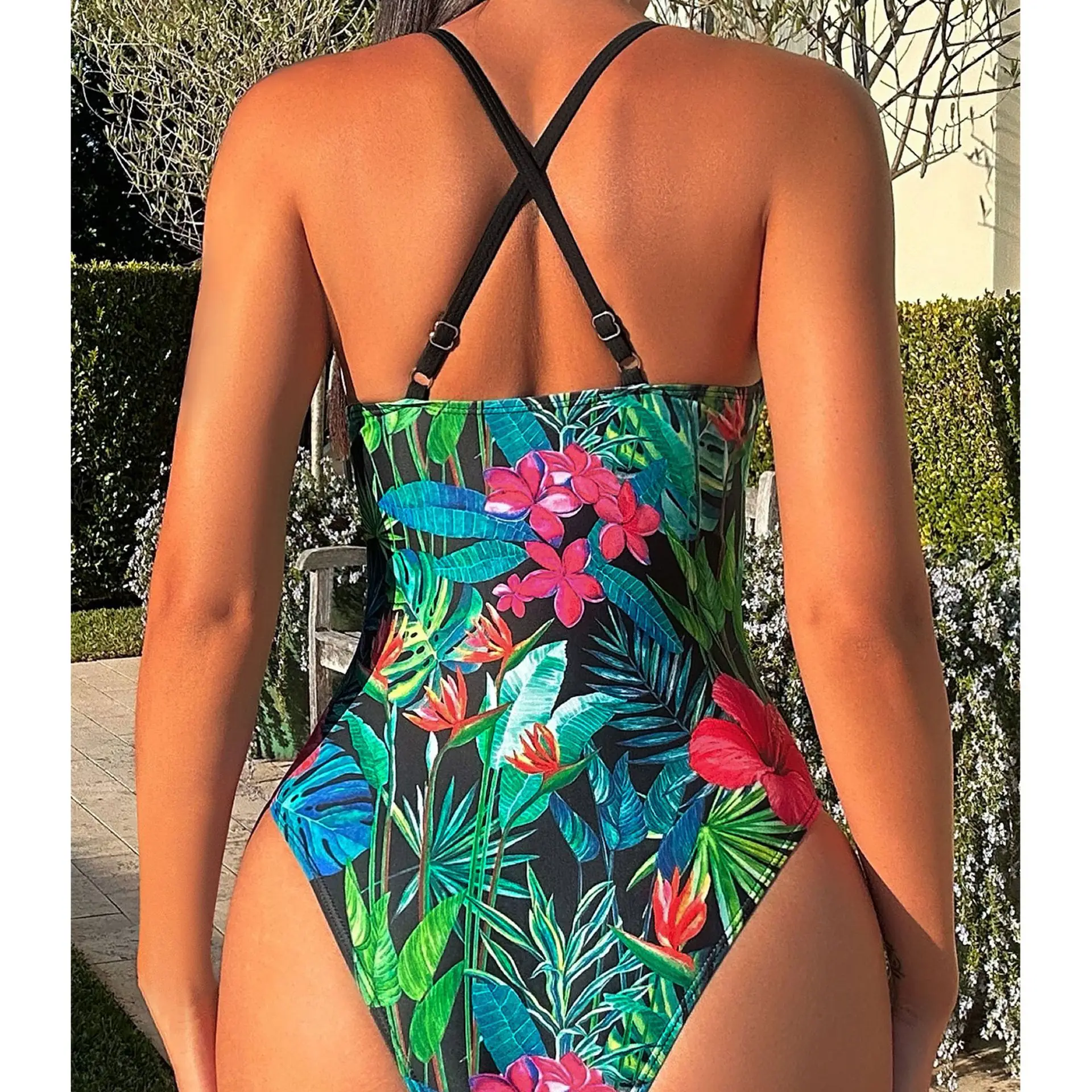 Tropical Print Floral One Piece Swimsuit 2024 New Push Up Swimwear Women Bathing Suit Beachwear Monokini Female Swimming Suits