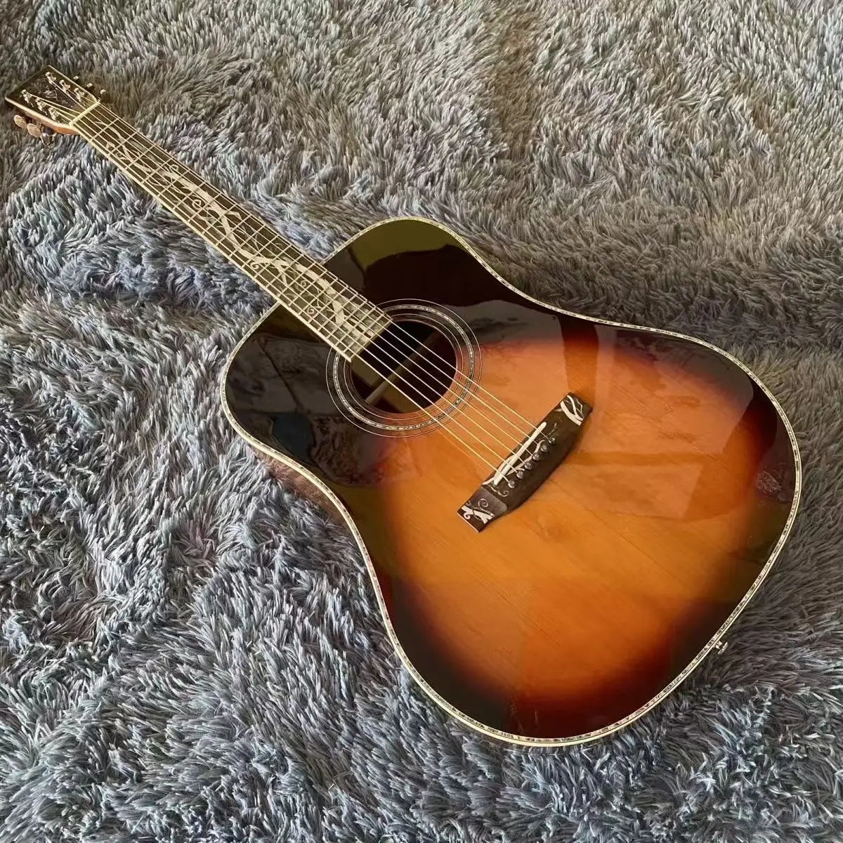 S1100 Handmade 41-inch Acoustic Guitar All Solid Top Back/Sides Cedar Santos Rosewood 6 Strings Gloss