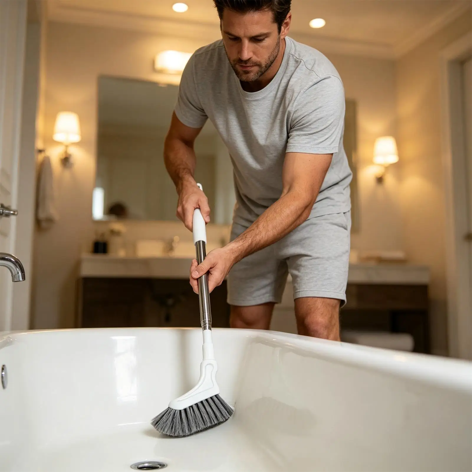Long Handle Floor Scrub Brush Tile Long Handle Sweeping Scrubber Bathroom Tile Floor Brush for Indoor Outdoor Home Kitchen