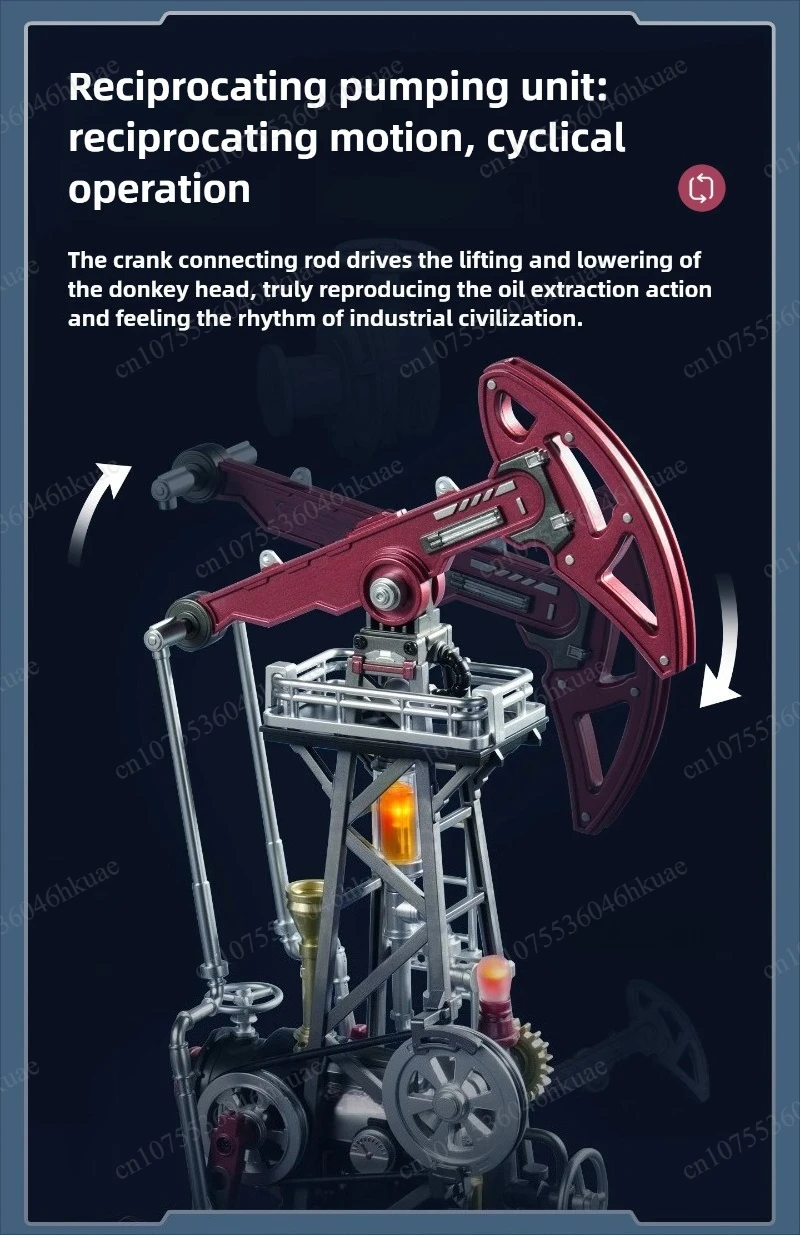 

127PCS DIY Assembly Oil Model, Movable Mechanical Oil Rig with Built-in Lights, Exquisite Desktop Decoration