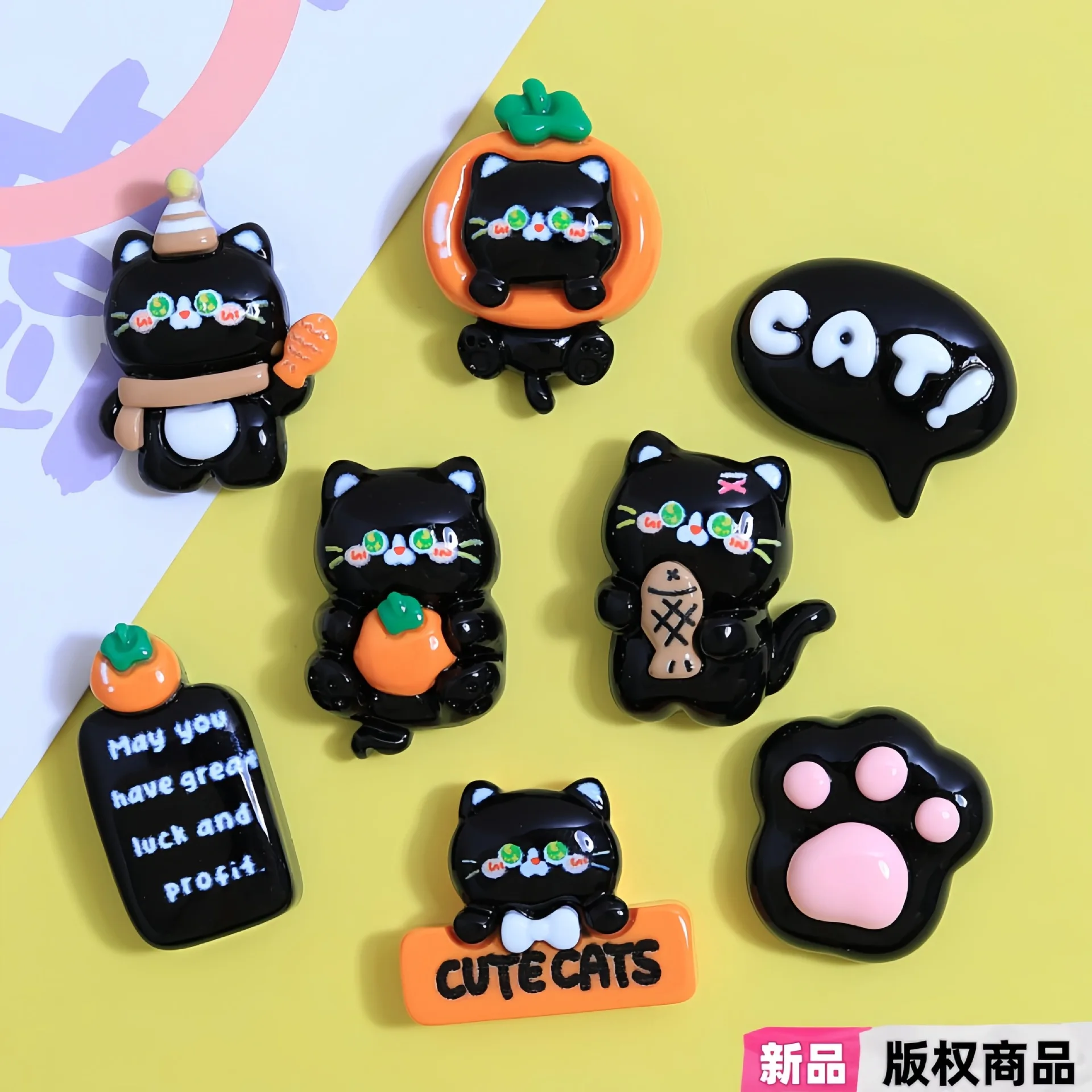 

100pcs Kawaii Flatback Resin Cartoon Animal Black Cat Cabochons Embellishments Accessories DIY Hair Bows Center